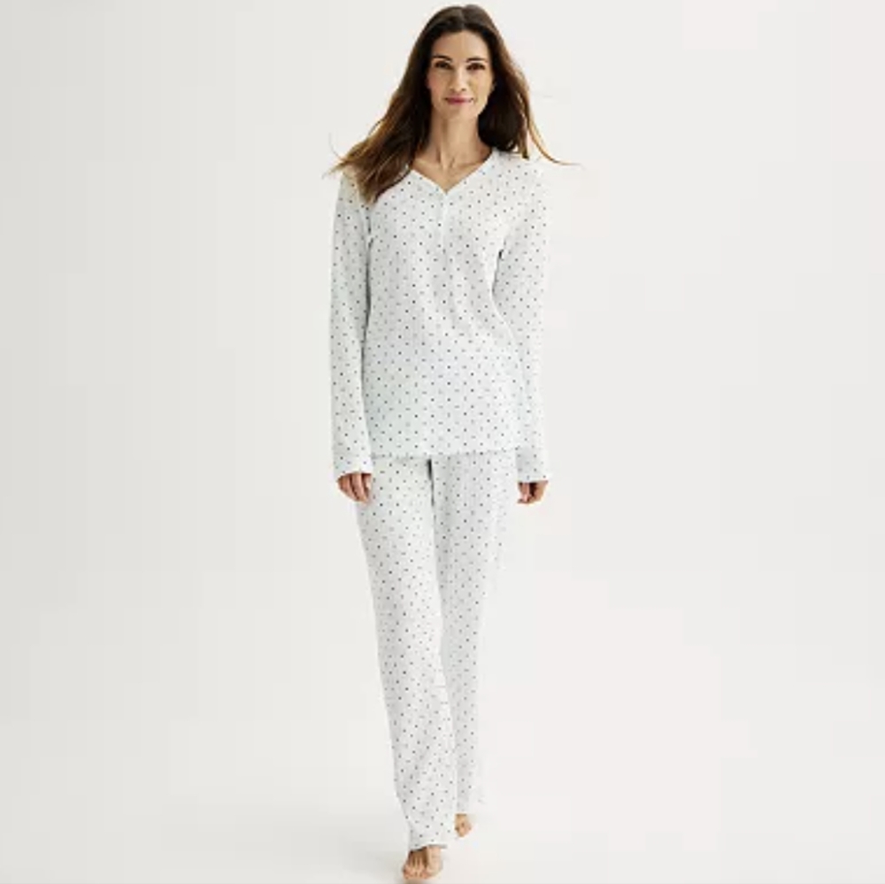 Women's Croft & Barrow Long Sleeve Henley & Pajama Pants Sleep Set - Mint Dots